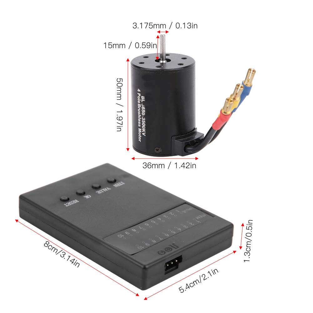 POENVFPO Bezszczotkowy Silnik 3500KV z Wodoodpornym ESC 60A i kartą | Kompatybilny z Samochodem RC W Skali 1/10, 4-biegunowym Silnikiem o Wysokim Momencie Obrotowym o Mocy 900 W, Wałem 3,175