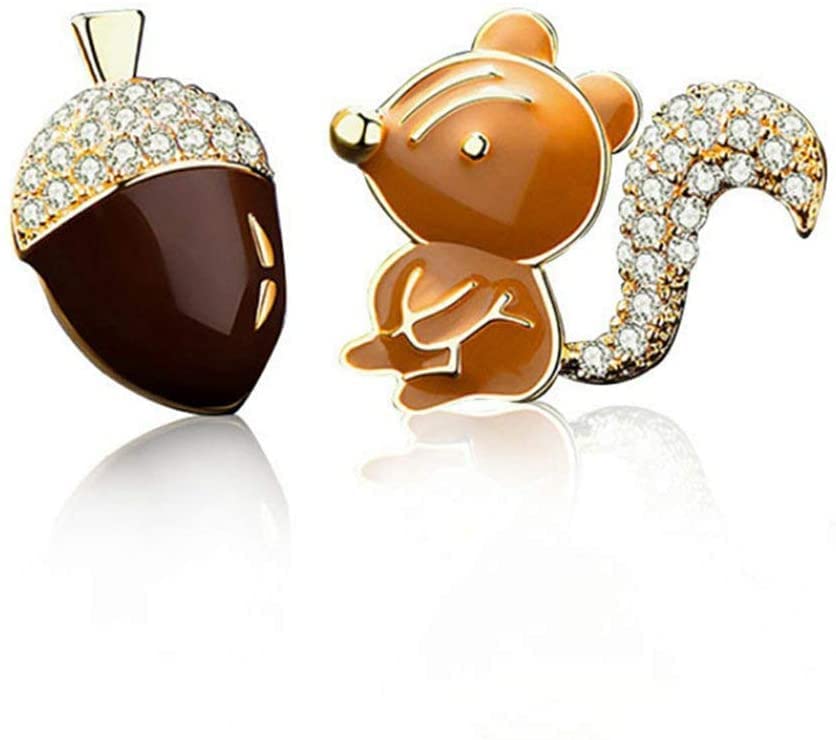 Colore: come da immagine Orecchini asimmetrici con ago in argento e piccolo scoiattolo e pino, regalo in oro utile e attraente