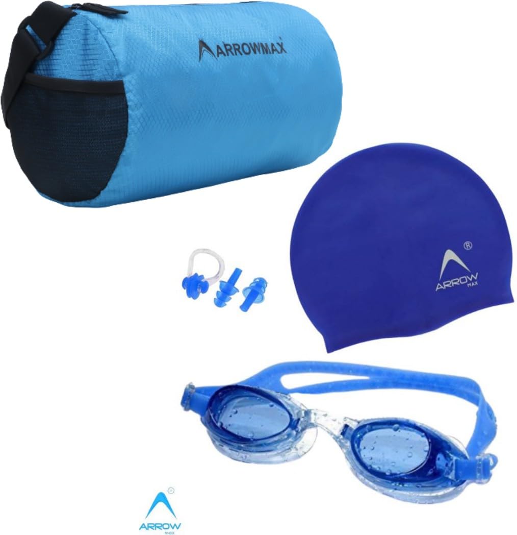 ArrowMax Professional Combo Swimming kit with Cap, earplug, Goggles and a Duffle Bag Blue Swimming Kit () (B0C9WG9QLK) Amazon Price History, Amazon Price Tracker