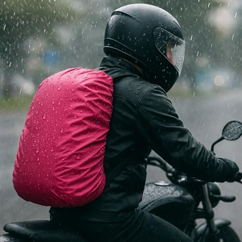 Image of Waterproof Nylon Backpack Rain & Dust Cover for 35L-50L Bags | Travel, Trekking, Hiking Bag Cover with Carry Pouch | Adjustable School & Luggage Cover (Pink -1 Pc)