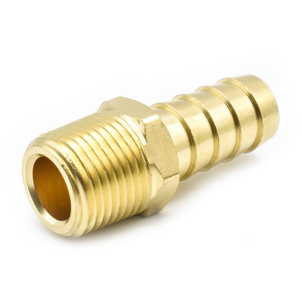 Interstate Pneumatics FM68 Brass Hose Barb Fitting, Connector, 1/2 Inch Barb X 3/8 Inch NPT Male End