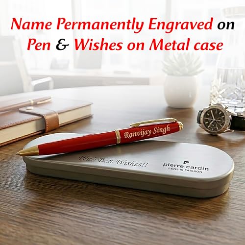 Image of SAVRI Personalized Red Pen with Name Engraved & Custom Message Engraved on Box- Customized Pen Gift for Birthday, Anniversary, Corporate Gifting, Farewell, Valentine, Teacher's Day, New Year Gifts