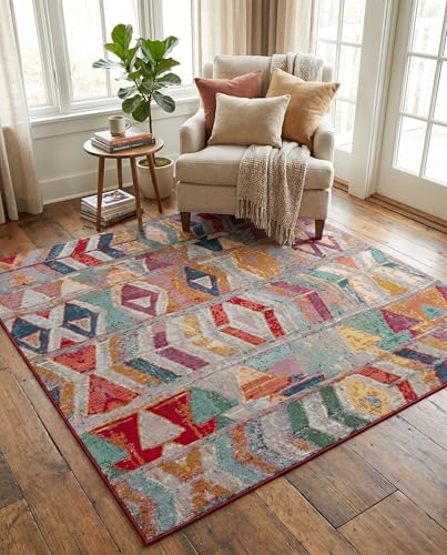 Alfombra Moderna Exterior 6 Ft Cuadrada Multicolor miniatura 3