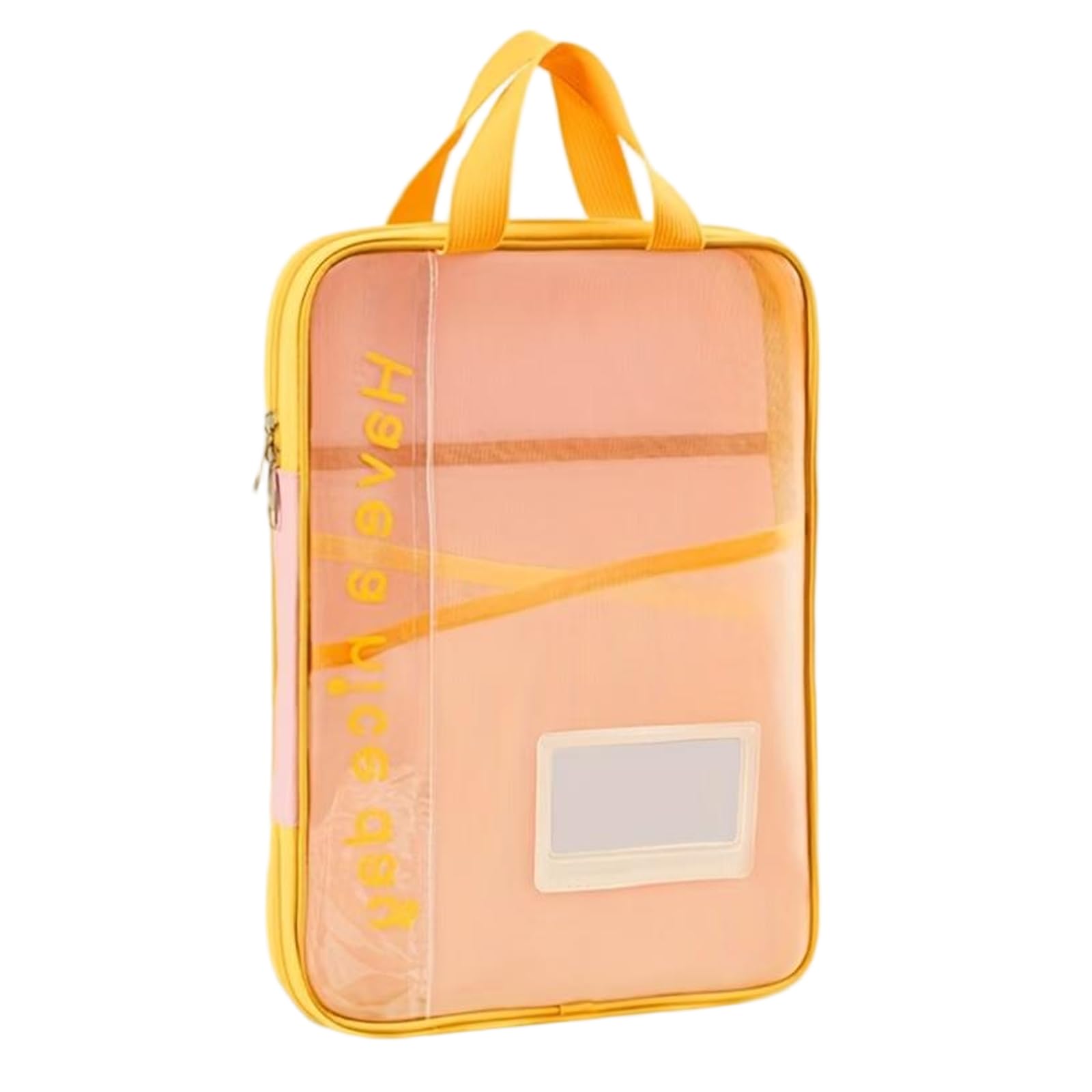 1 Pcs A4 Zippered File Bag Thick Gauze, Classification Organizer, Transparent Nylon File Storage Bag with Dual Handle, Perfect Exam Paper, Book and Office Supplies (Cheese Yellow)