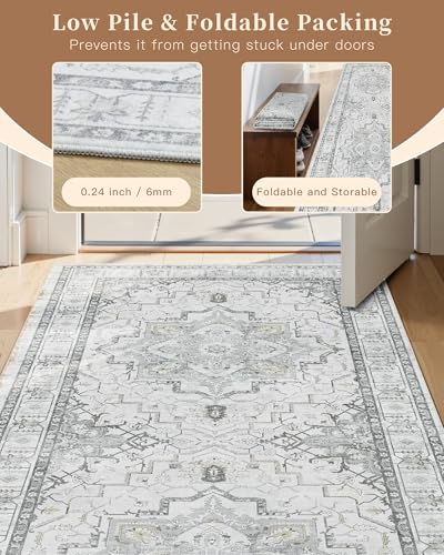 Madane Runner Rugs for Hallway 2x10 Long Washable Non-Slip Hallway Runner Rug Low-Pile Stair Kitchen Runner Soft Throw Carpet for Entrance Living Dining Laundry Room (Grey, 2 x 10)
