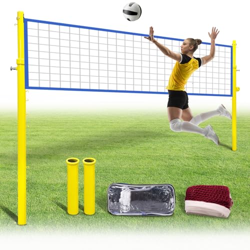 Volleyball Net Set for Backyard, 8ft Professional Standard Volleyball Poles, Outdoor Badminton Post, Adjustable Height Poles,for School Outdoor Grass Indoor