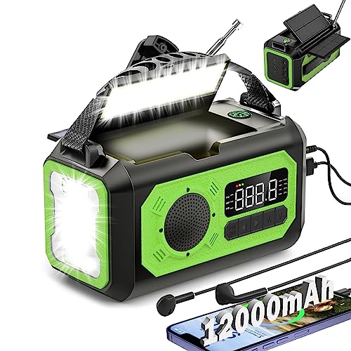 2023 Newest Weather Radio,12000mAh AM/FM/NOAA Weather Radio, Emergency Hand Crank Radio,Multi-Function Solar Radio,2 Solar Panels,USB Type-C Charging,Torch & LED Reading Lamp,SOS Alarm,Compass(Green)
