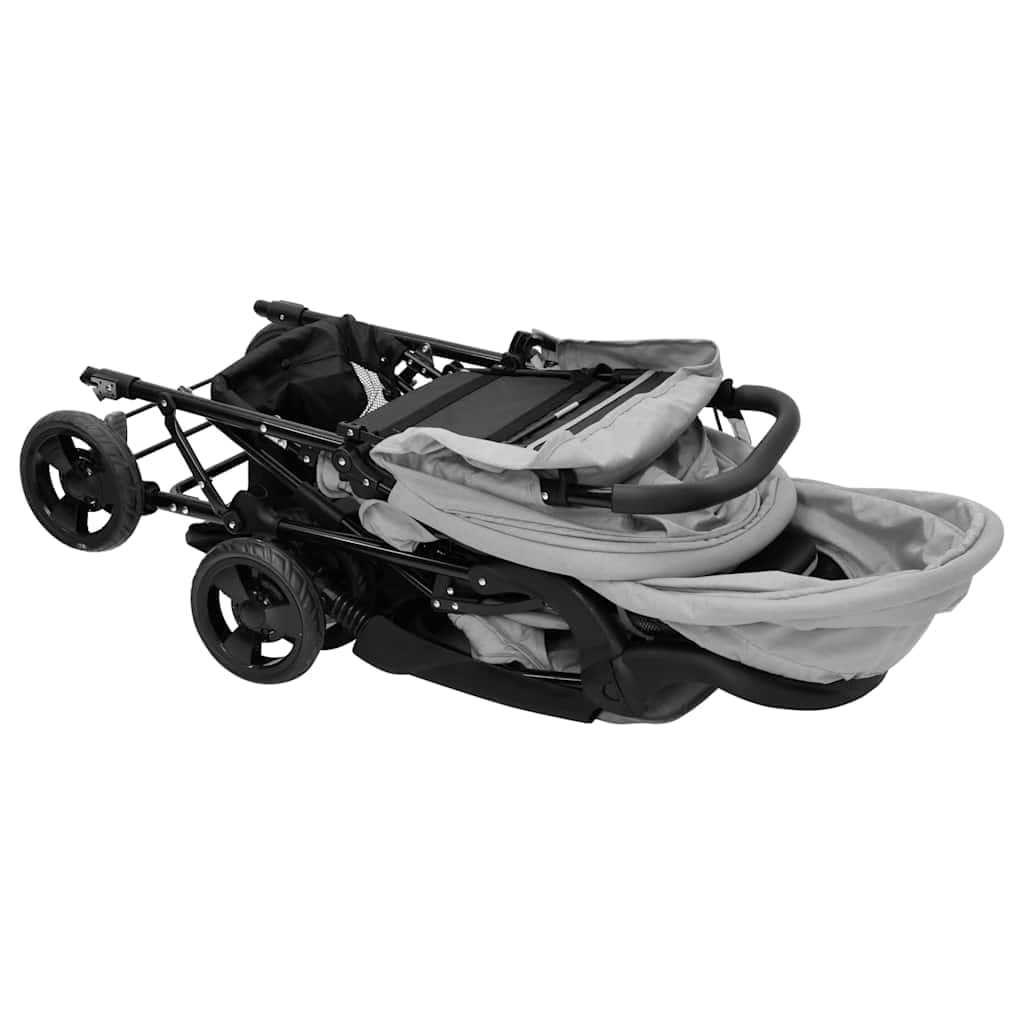 vidaXL Carrito para Gemelos Cochecito Sillita Gemelar Silla de Paseo Canasta Niños Reposapiés Ajustable Dosel Plegable Tándem Acero Gris Claro