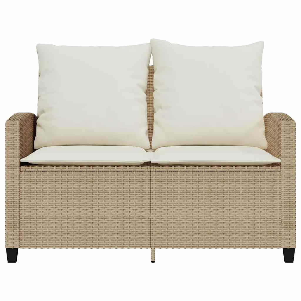 vidaXL Divano Giardino 2 Posti con Cuscini e Tavolo Beige Polyrattan, Divano da Esterno, divanetto da Giardino, Divano da Giardino a Due posti