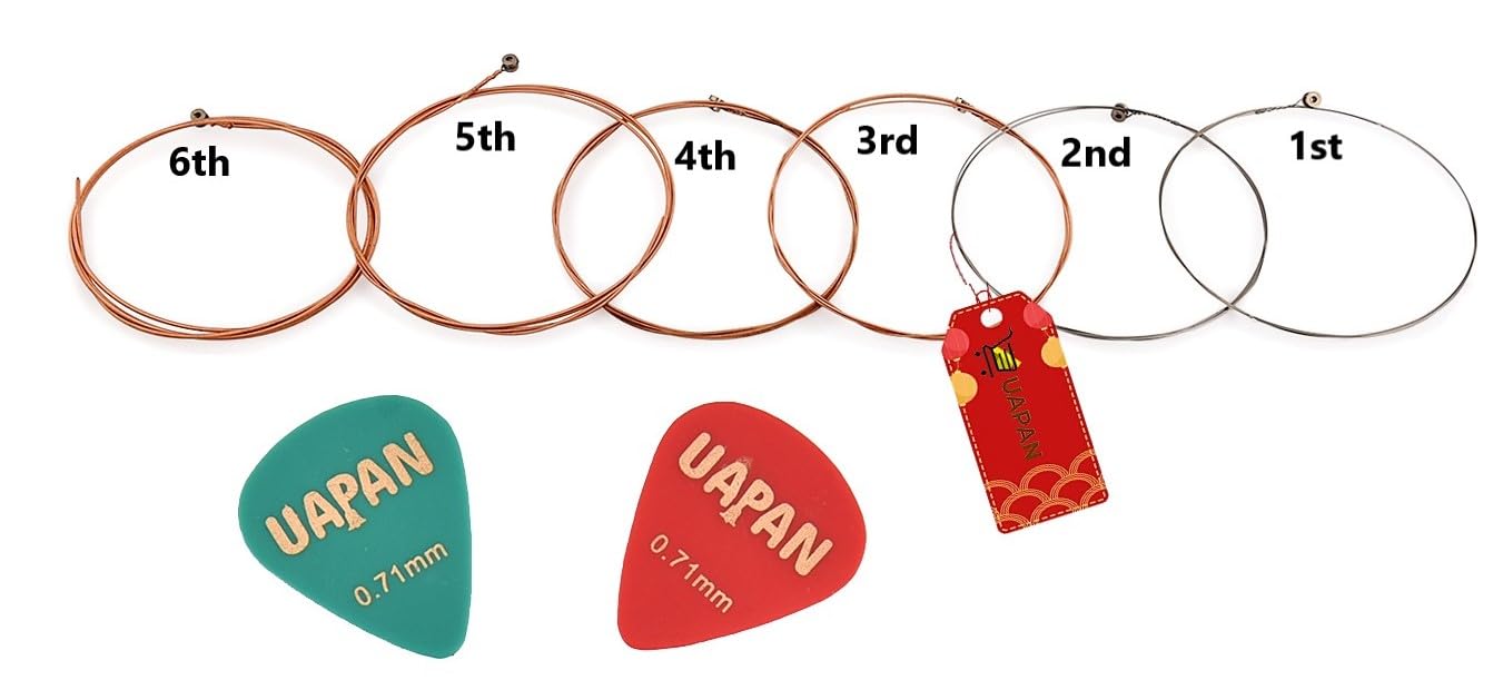 UAPAN Juego de 6 cuerdas y 2 púas para guitarra