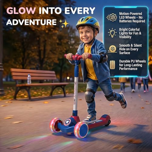 Image of StarAndDaisy Kids Kick Scooter for 3+ Year, kick Scooter for Kids, Skating Scooter with Light Up LED Wheels, Adjustable Handle Height, Foldable 3 Wheel Skate Scooter for Boys Girls 3-12 Years
