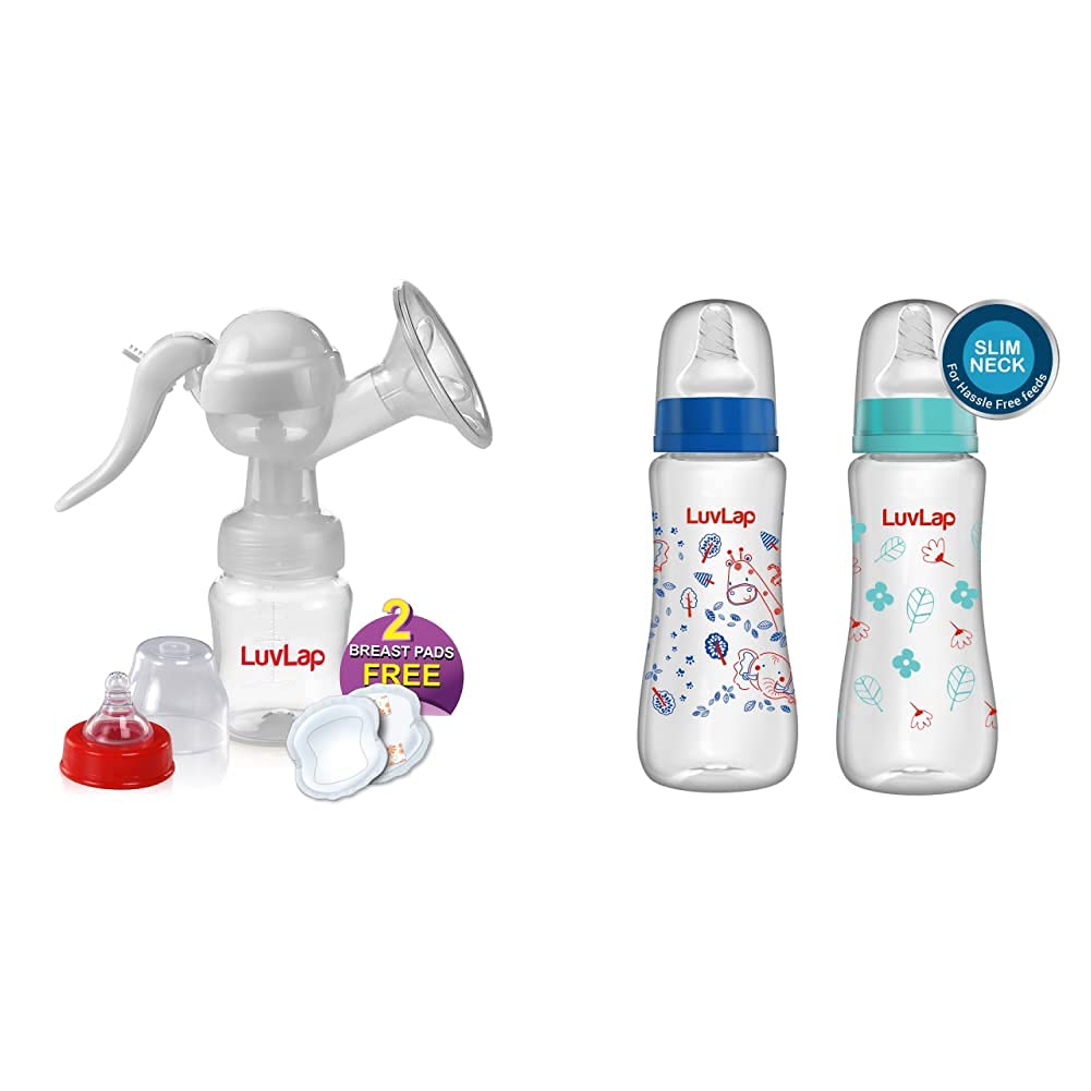 LuvLap Manual Breast Pump & Slim Feeding Bottle 250 ml, Pack of 2-image-24