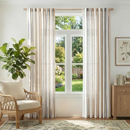 jinchan Light Filtering Striped Linen Curtains 84 Inches Long 2 Panels