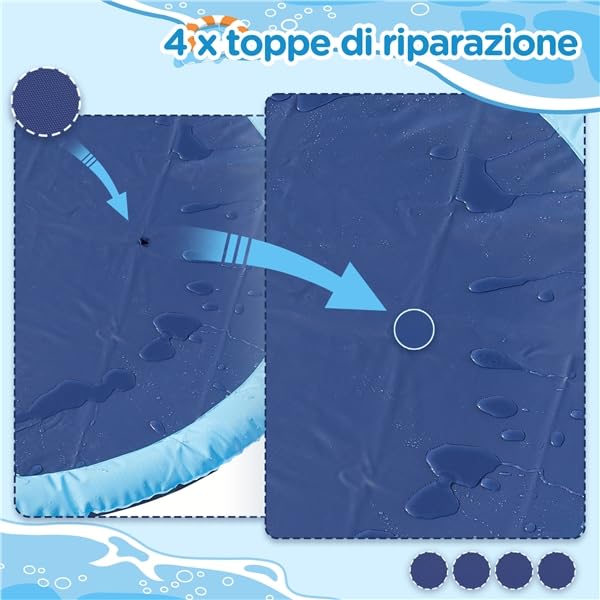 Yaheetech Piscina per Cani Gatti Pieghevole, Vasca da Bagno in PVC, Rigida, Portatile Antiscivolo, Piscinetta per Animali Domestici con Spruzzatore all'Aperto Giardino 170 x 8,5 cm Blu