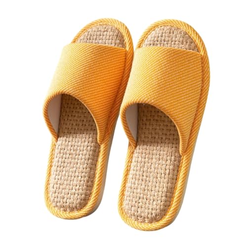 Womens House Fabric Slippers Indoor And Outdoor Non-Slip Memory Foam Open-Toe Home Shoes Soft Bottom Linen Slipper Comfy