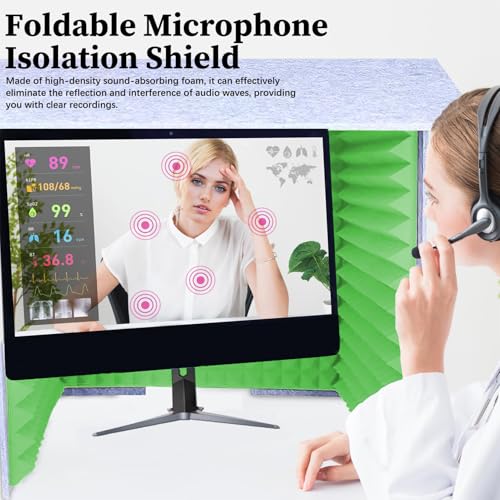 Cabina acústica para escritorio de reducción de ruido, 31.5 pulgadas, cubierta insonorizante verde para aislamiento de micrófono, ideal para podcasting y grabaciones de voz miniatura 4