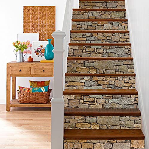 Tuoking 6 Strips Stair Stickers, Vinyl Self-Adhesive Refurbished Staircase Decals, 39.37 X 7.08 Inch For 6 Steps, Stone Pattern #TOP2