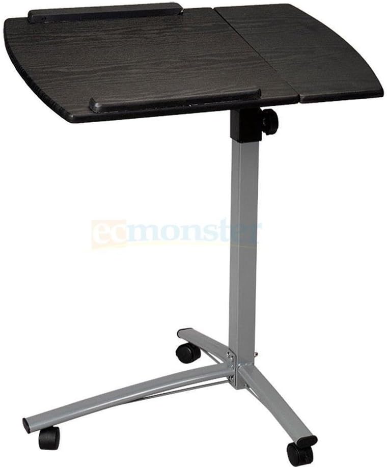 New Height Adjustable Rolling Laptop Desk Hospital Table Cart Over Bed Stand -Black