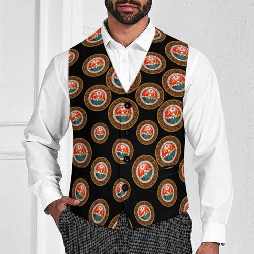 Coat Of Arms Of Georgia Suit Vest for Men Slim Fit Tuxedo Waistcoat Button Down V Neck Business Dress Coat4
