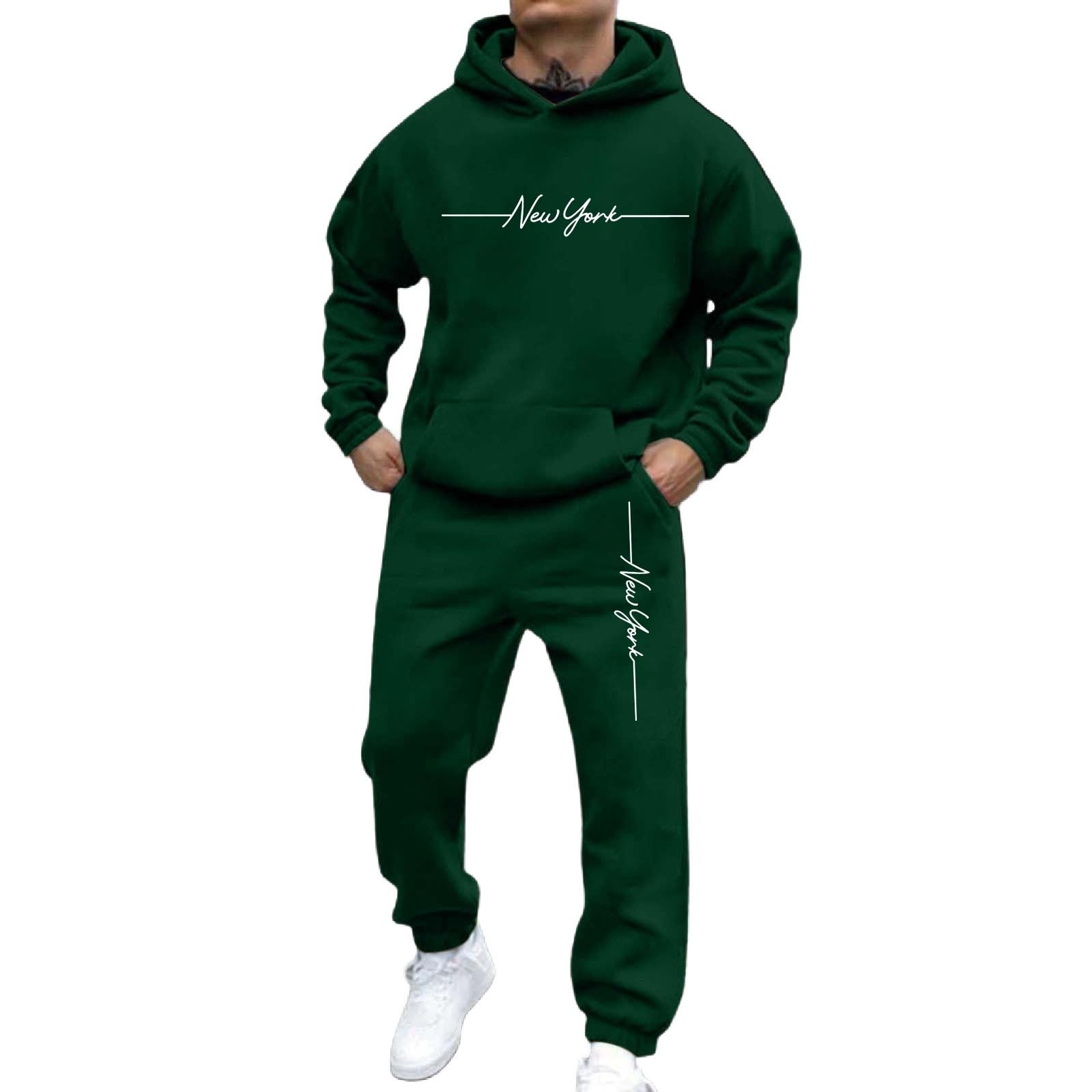 Uomo Casual Sweatsuit Set Palestra Completa due Pezzi Stampato Tuta da Jogging Training Homewear per Comoda Felpa con Cappuccio Invernale Elegante Tracksuit Tute il Tempo Libero