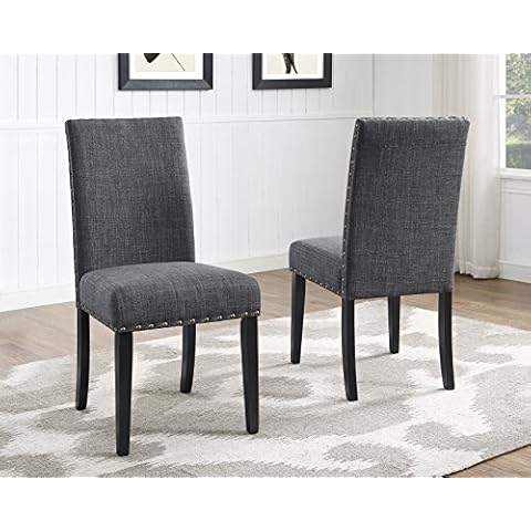 Roundhill Furniture Biony Gray Fabric Dining Chairs with Nailhead Trim, Pack of 2 Cover