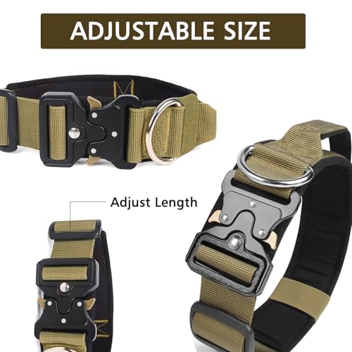 Ledeak Taktisches Hundehalsband mit Griff, Verstellbares Anti Zieh Breites Hunde Halsband Gepolstert, Dog Collar mit Metallschnalle erziehungshalsband für Hunde (Khaki, M)