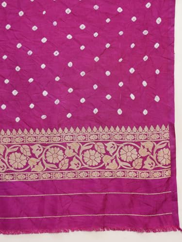 Image of KISHORI Womens Purple Banarasi Jacquard Saree with Bandhani & Zari Weaving with Unstitched Blouse