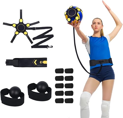 Vefungyan Equipo de entrenamiento de voleibol Ayuda – Voleibol solo porción, ajuste, brazo de pincho, sistema de práctica de vueltas y protectores