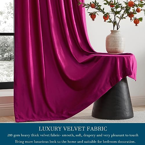 Image of PRIMROSE Hot Pink Velvet Curtains 96 inch Long for Living Room,Set of 2 Panels Blackout Rod Pocket Back Tab Window Treatment Room Darkening Heavy Decorative Curtains Drapes for Bedroom