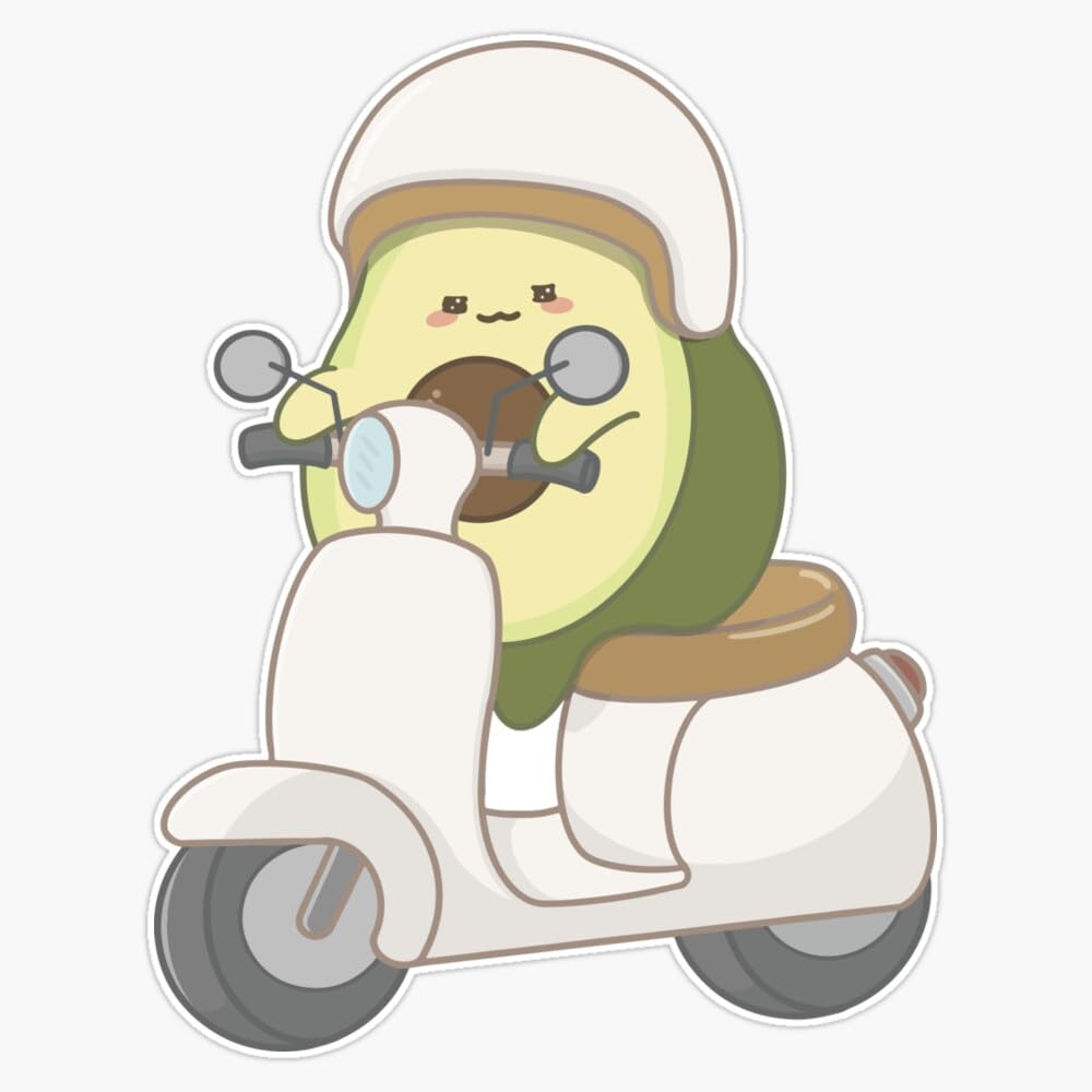 AVO Kun Avocado and Scooter Motorcycle Sticker Decal Car Window Water Bottle 5"