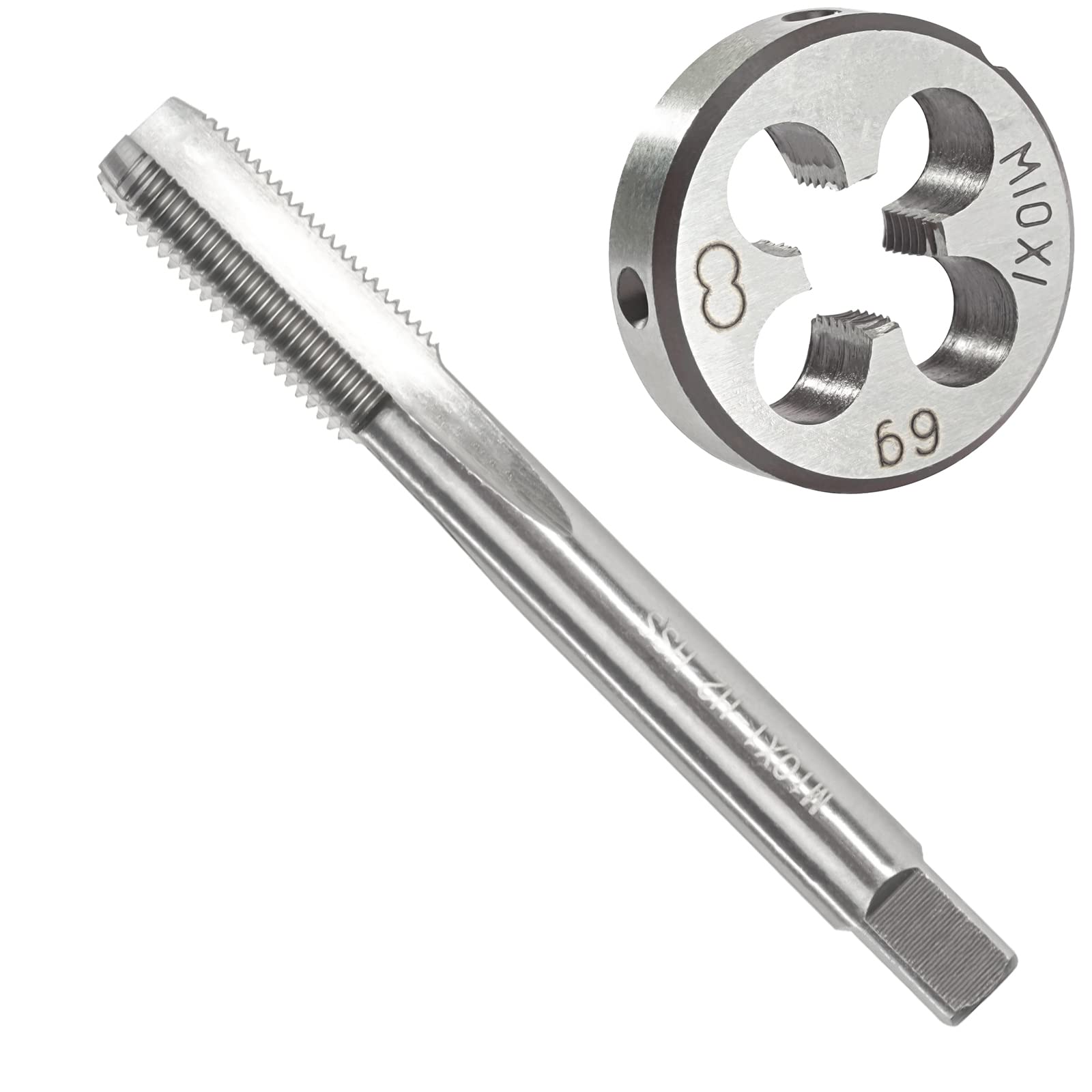 m10 x 10 metric tap and die set m10 x 10mm hss machine thread tap and m10 x 1mm alloy tool steel round thread die right hand