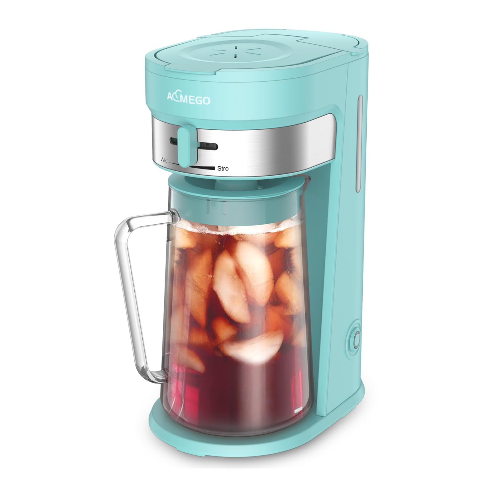 iced tea maker brewing system with 25-quart glass pitcher sliding strength selector stainless steel decoration reusable filter green