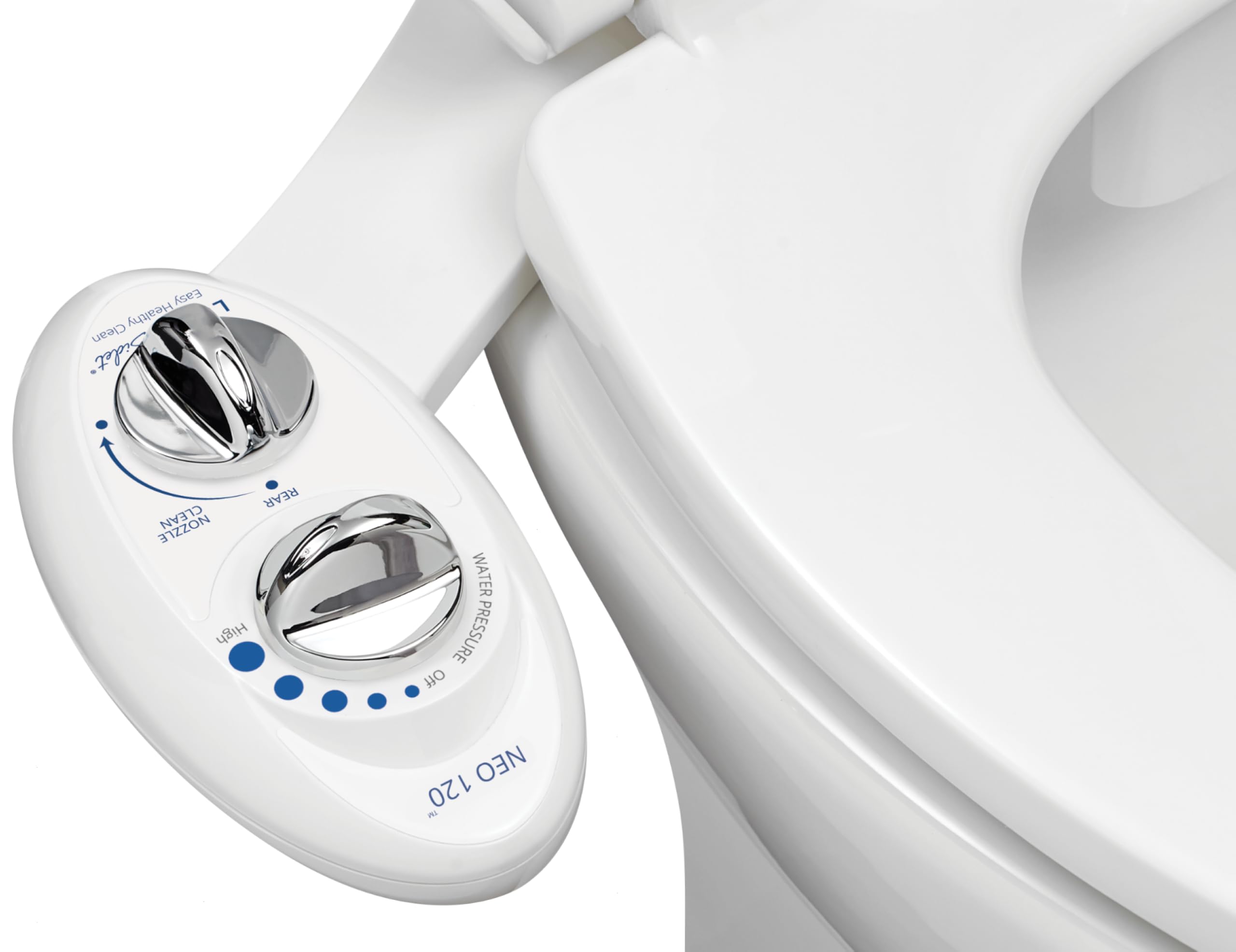 luxe bidet neo 120 - single nozzle self-cleaning non-electric bidet attachment for toilet seat adjustable water pressure rear wash white