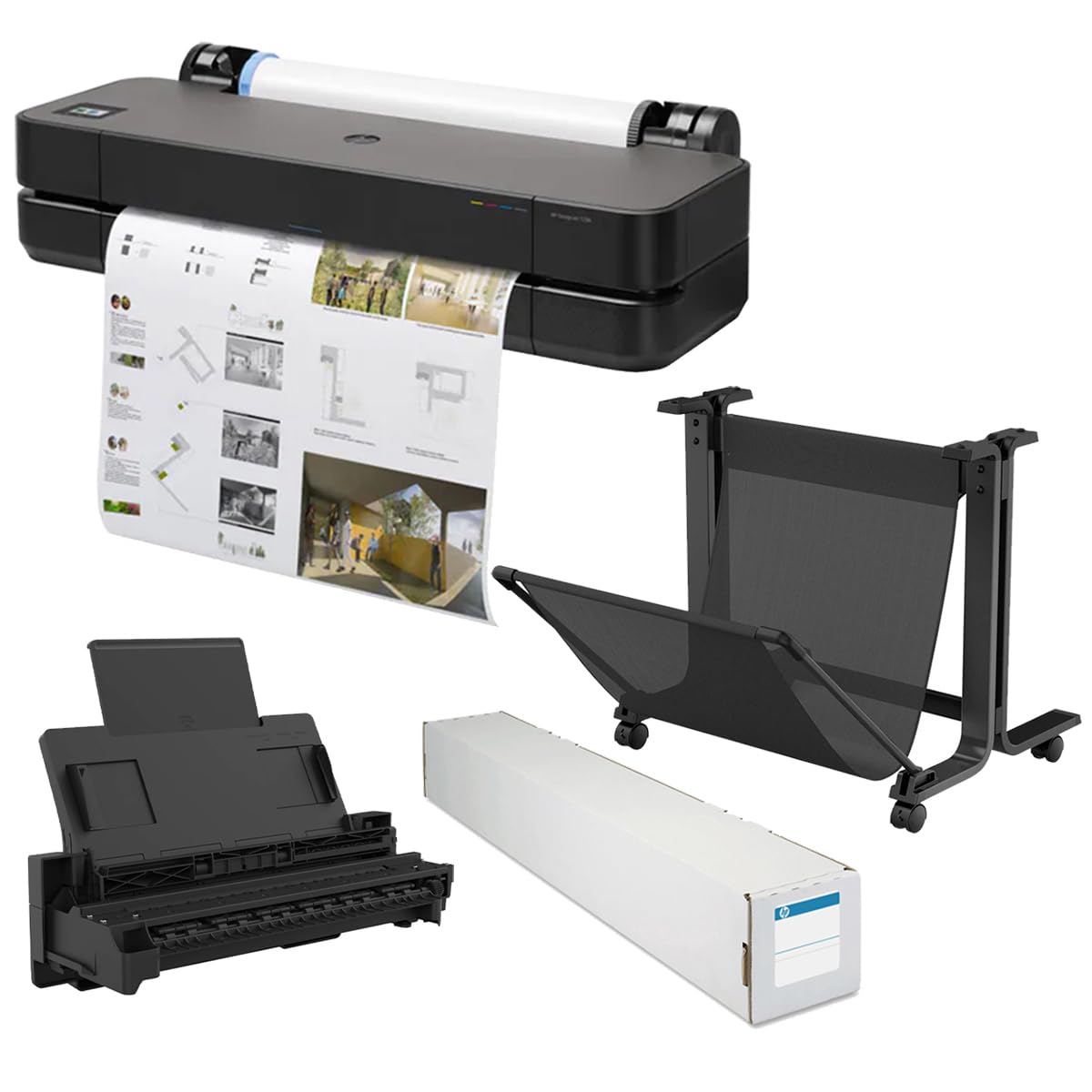 hp designjet t230 2434 wireless large format color thermal inkjet plotter printer 2025 edition bundle with stand sheet feeder and matte bond inkjet paper roll