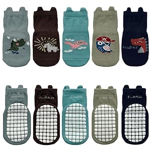FedMois 5er Pack Baby Kleinkinder ABS rutschfeste Socken Sneaker Socken Tiermotive Baumwolle