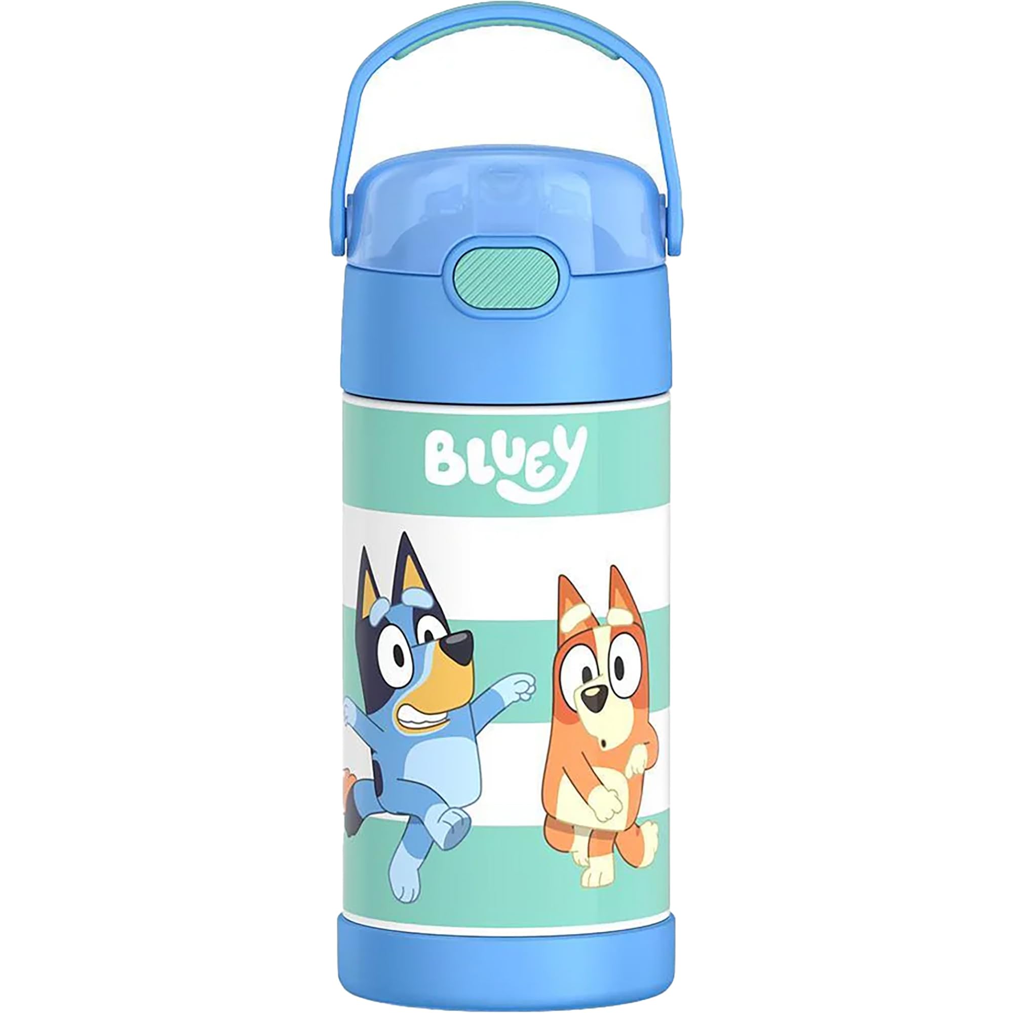 thermos funtainer water bottle with straw - 12 ounce - kids stainless steel vacuum insulated water bottle with lid bluey