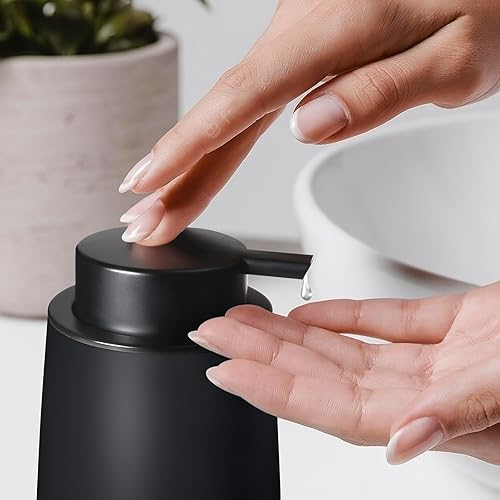 Miniatura 6 de ElmRidge - Dispensador de jabón de manos de loción de cerámica negra de 12 onzas con bomba fácil de presionar, dispensador de jabón líquido