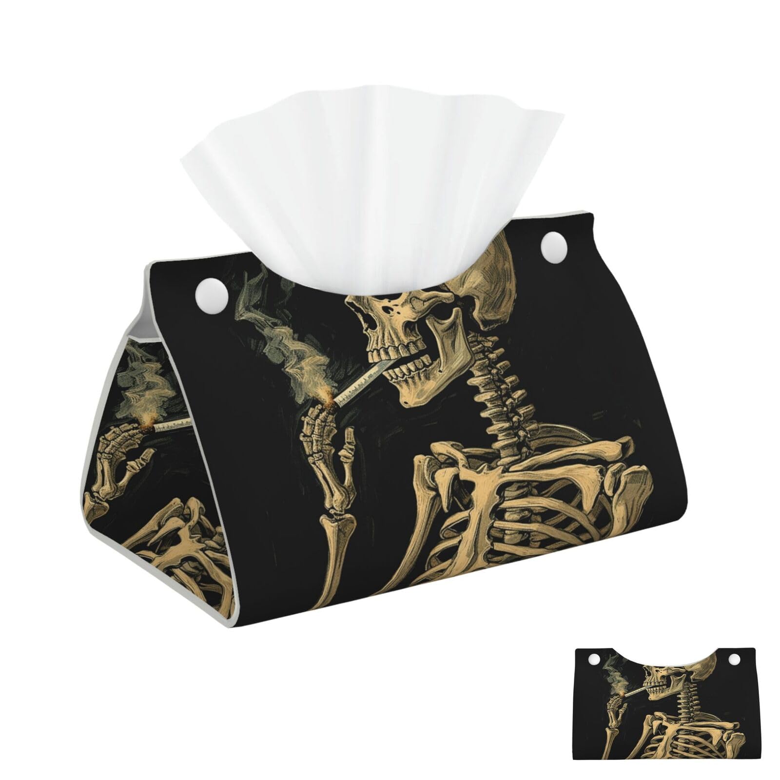 Skeleton With Burning Cigarette Tissue Box Cover Square Cube Boxes