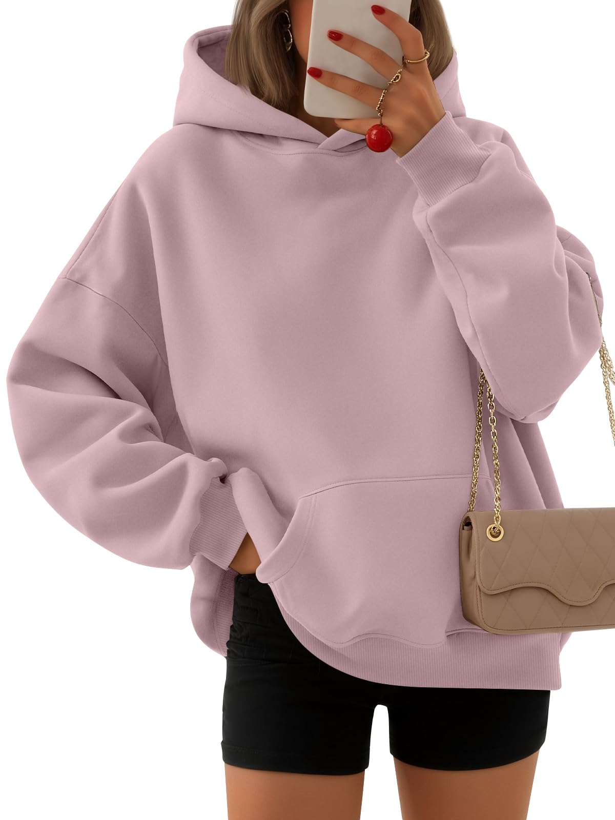 EFAN Women's Oversized Fleece Hoodie, Cozy Plush Pullover Sweatshirt with Pocket
