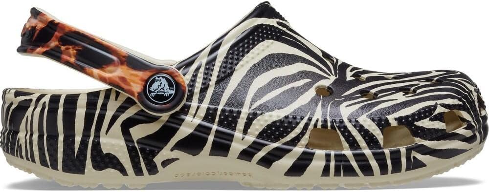 Crocs Unisex-Adult Classic Animal Print Clogs, Zebra and Leopard Shoes, Bone/Multi Animal, 5 Men/7 Women