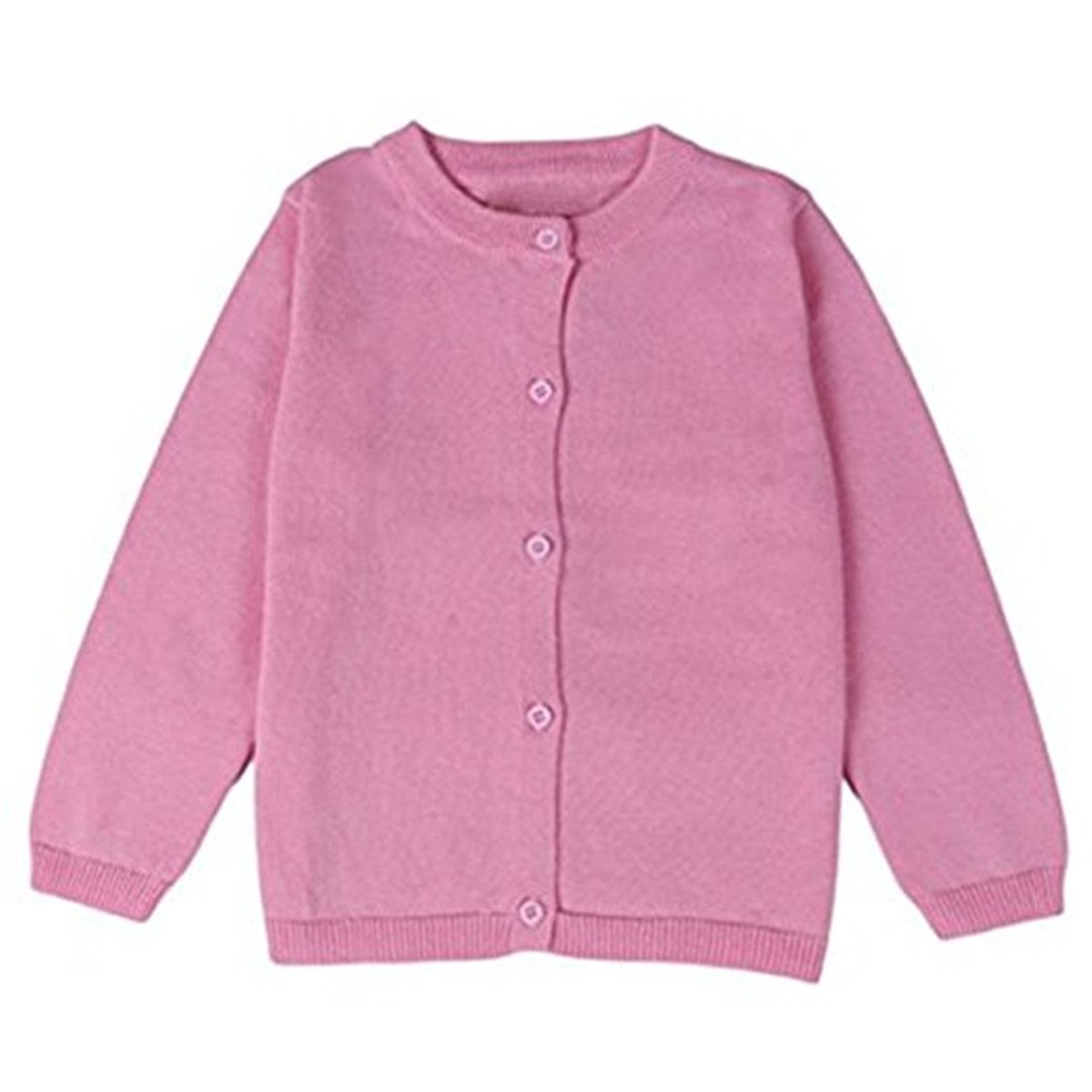 Little Girls Cute Crew Neck Long Sleeve Button-Down Solid Cotton Fine Knit Cardigan Sweaters