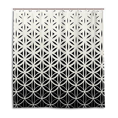 Rideau de douche en polyester géométrique noir et blanc 168x183 cm avec crochets - 2