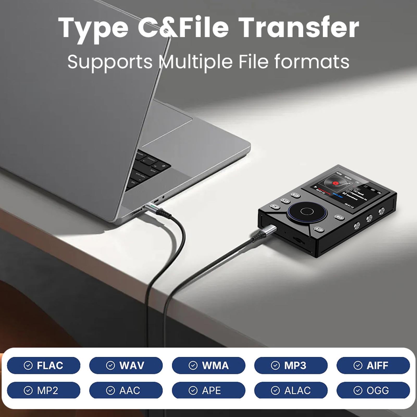 Elprico Lettore Musicale HiFi Lossless Riproduzione DSD FLAC Ad Alta Risoluzione Lettore Audio Digitale Portatile per Audiofili Funzione Bluetooth 5.4 Integrata da 16 GB per Sistemi Audio Domestici