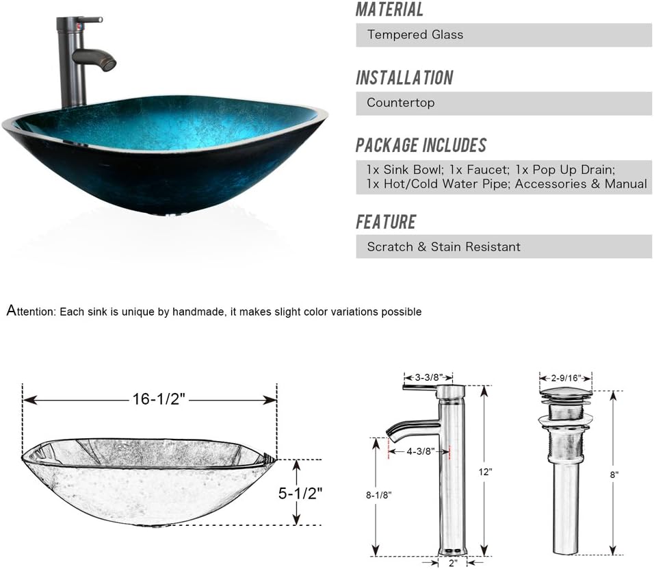 60" Black Bathroom Vanity ,Double Vanity,0.5"Tempered Glass Vessel Sink (Light Blue),ORB Faucet,Drain Parts,Bathroom Vanity Top,Glass Sink Bowl,Removable Vanity Pedestal,MDF board,Mirror,Mounting Ring : Tools & Home Improvement