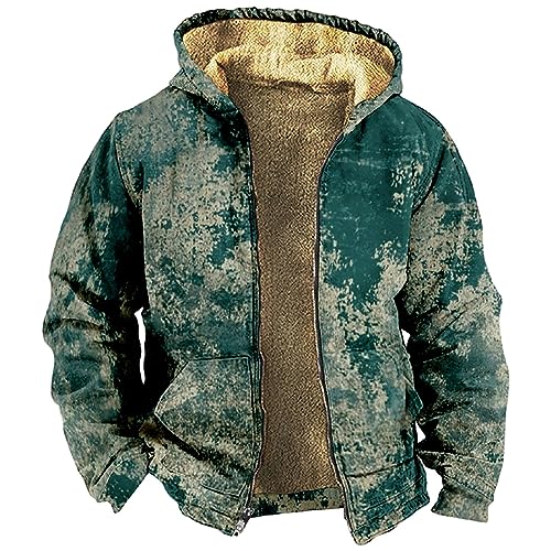 HSUAYEUD Mäntel Herren,Thermo Regenjacke Herren Herren Blazer Daunenjacke Steppjacke Herren Jagd Jacken Herren Kapuzen Mantel Herren Heren Jacke Mit Fell(L,Armeegrün)