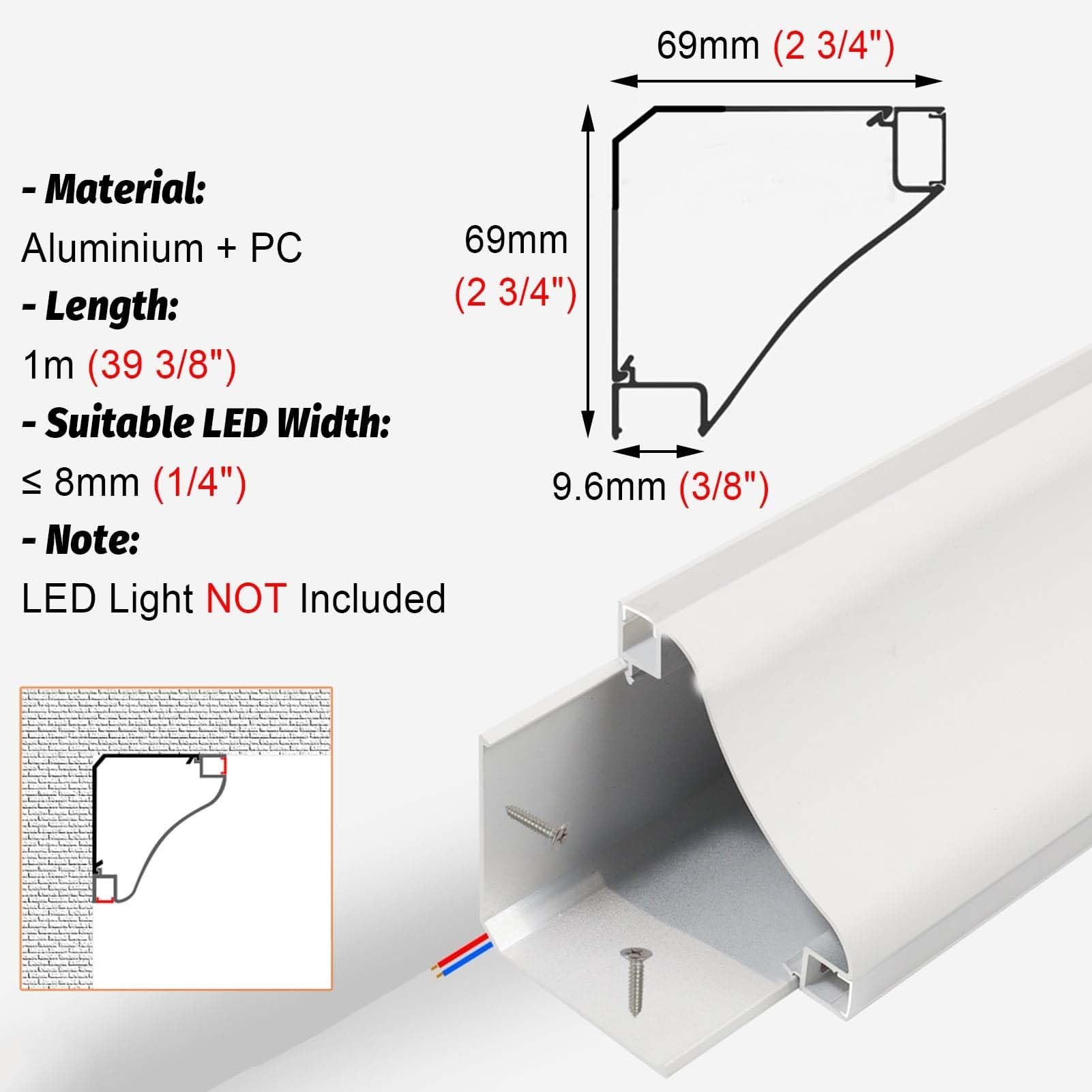 Reflektory sufitowe LED, dwustronny zestaw oświetleniowy do pasków 8 mm, aluminiowa listwa przypodłogowa z diodami LED do krawędzi ścian i sufitów(30 m (98,4 stóp))