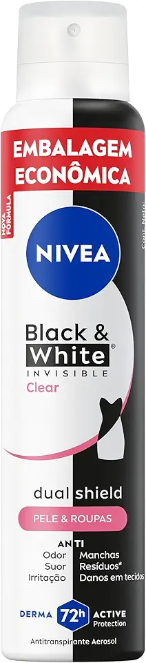 NIVEA Desodorante Antitranspirante Aerossol Black & White INVISIBLE Clear 200ml, Proteção 72h, Contra Suor e Odor, Anti-manchas