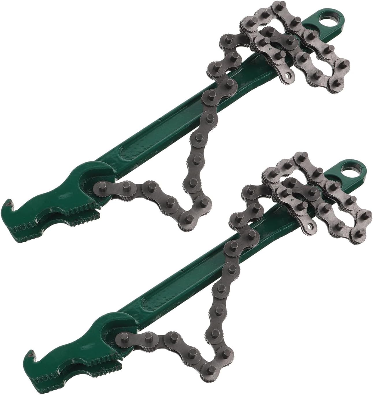 2pcs Heavy Duty Chain Wrench Oil Filter Wrench Set with Cast Handle for Automotive Engine Maintenance and Pipe Repair