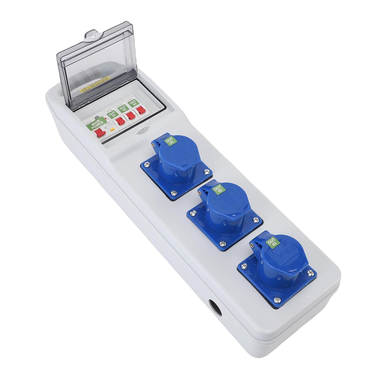 YWBL-WH Outdoor Power Distribution Box, Electrical Breaker Socket Box with IP44 67 Water Proof Level, for Construction Sites Warehouses Factories 490x140x90mm