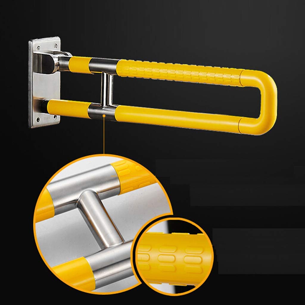 Corrimano per WC Pieghevole, Barra Doccia di Sicurezza a Forma di U Ribaltabile, Girevole per Bagno e Hotel (Giallo 60 cm) (Giallo 75 cm)